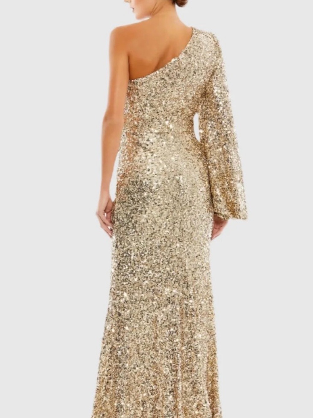Mac Duggal Gold One-Shoulder Sequin Trumpet Gown